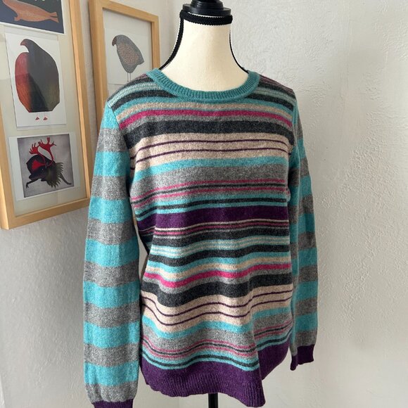 KEW LONDON 100% Extra Fine Merino Wool Crewneck Striped Sweater Size Extra Large - Picture 1 of 9